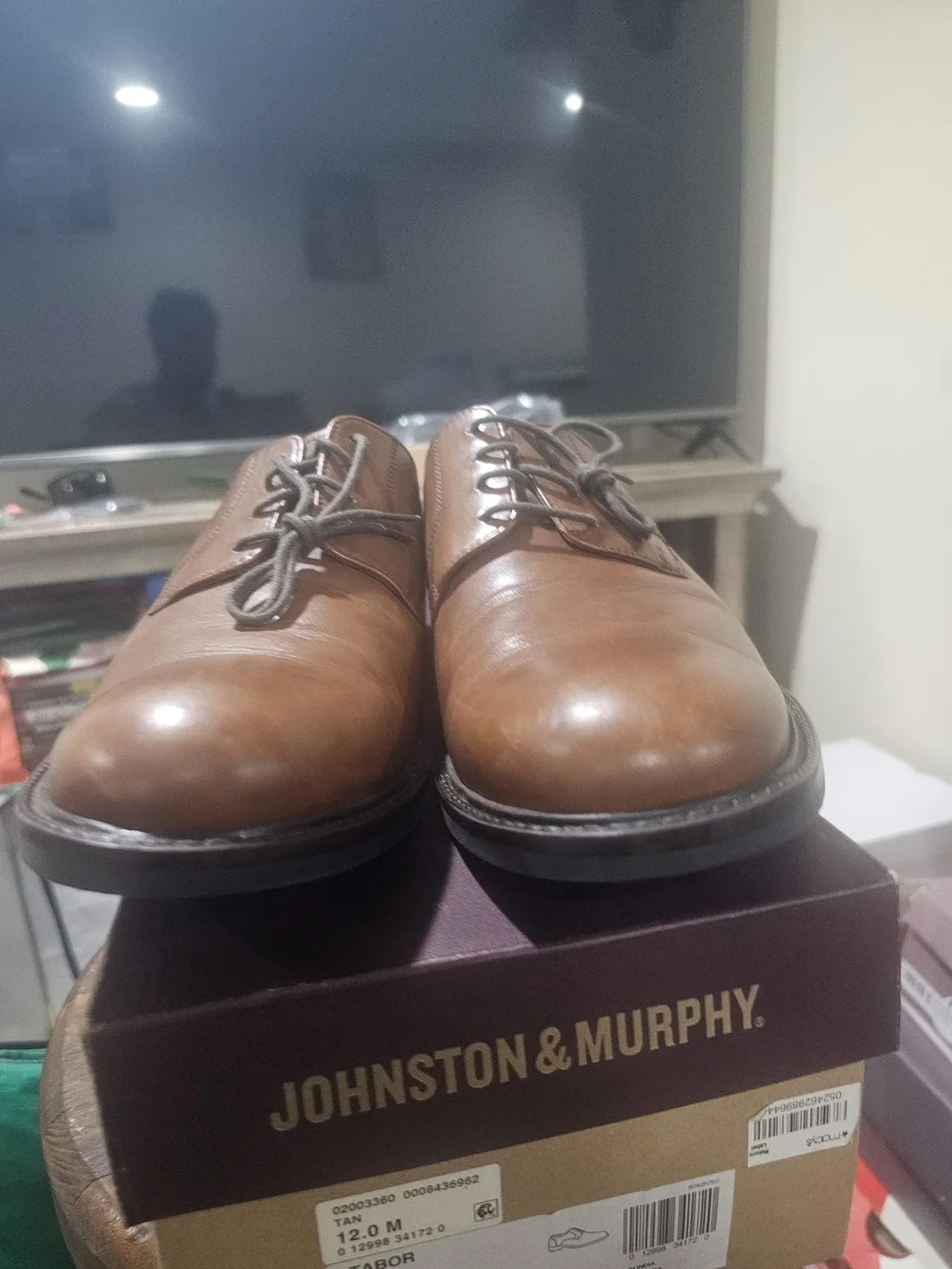 Johnston & Murphy Tan Leather Oxford Lace-Up Shoes